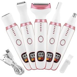 Elektrisch scheerapparaat voor dames, elektrisch scheerapparaat voor dames, 5-in-1 beenscheerapparaat met digitaal display, draagbaar oplaadbaar scheerapparaat, persoonlijke trimmer voor nat en droog