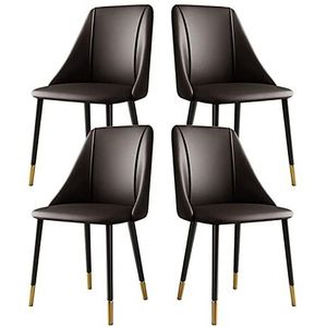GEIRONV Set van 4 Keukenstoel, Carbon stalen frame kantoor lounge stoelen lederen zijkantje woonkamer eetkamer stoelen Eetstoelen (Color : Brown)