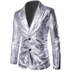 Gouden Herenjas Uit Jaren 80 Nachtclubpak Elegante 2-Knops Ballroomoutfit Slanke Blazer Broek Disco Outfit Halloween Kostuum Cosplay Feestnachtclubkostuum(BlazerSilver,XXXL)