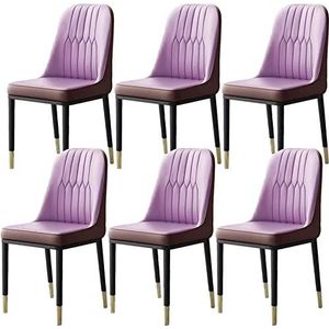 GEIRONV Moderne PU lederen gestoffeerde stoelen set van 6, met metalen poten Eetkamerstoelen Slaapkamer Woonkamer Stoel Keuken Bureau Bijzetstoel Eetstoelen (Color : Purple, Size : 41x42x88cm)
