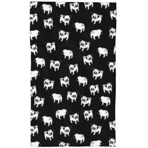 LZNJZ Handdoek, 40 cm x 70 cm, zwarte cartoon mopshond handdoeken voor badkamer, keuken, theetafel