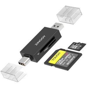 Zinooy SD-kaartlezer, USB C 3.0 Dual Plug Micro SD adapter met 5 Gbps Hihg Speed Transfer, geheugenkaartlezer voor iPhone, MacBook Pro, Samsung, ondersteunt SD/Micro SD/TF/SDHC/SDXC/MMC