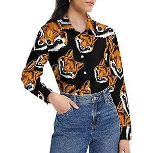 Red Fox Head Damesshirt met lange mouwen, button-down blouse, casual werkshirts, tops, 5XL