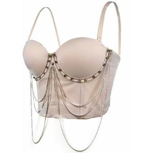 LoprNsdgt Dames Kwastje Ketting Afneembare Schouderband Camisole Uitgaans Crop Corset Tops,Apricot,L