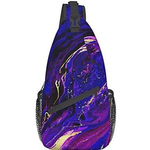 501 Sling Borst Zakken Abstract Vloeibaar Paars Blauw Vloeibare Marmeren Handtas Draagbare Unisex Schoudertas Multifunctionele Vrouwen Schouder Crossbody Tas, Voor Kantoor, Fietsen, Crossbody borsttas