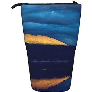 Bergen wolken meer reflectie Potlood Case Telescopische Make-up Tas Pop Up Office Organizer Box Staande Pen Houder Cosmetica Tas Met Ritssluiting, Zwart, Eén maat