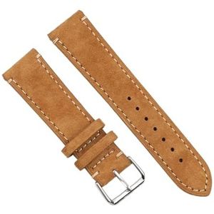 Horlogeband Handgemaakte Aarde Geel Crazy Horse Lederen Band Retro Verdikte Lederen Armband Pin Gesp, 20 mm, Leer