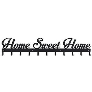 Decorwelt Home Sweet Home, garderobehaken, 80 cm breed, XXL, 11 haken, hakenlijst, sleutelrek, binnendeur, moderne kledinghaken om te schroeven, roestvrij staal, wandmontage, garderobe strip