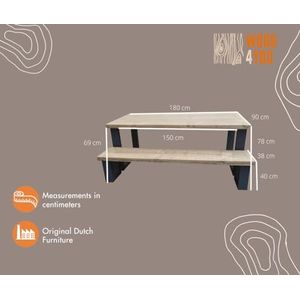 Wood4you - New England combideal Eettafel + Bankje - Tafel - Keukentafel - Industrieel - 180/90 cm