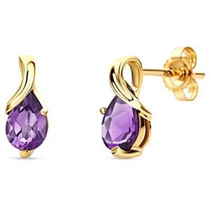Orovi – Oorbellen in druppelvorm van 9 karaat geelgoud/witgoud (375) met robijn, saffier, aquamarijn, smaragd, amethist, topaas, gouden oorstekers voor dames met edelsteen, goudoorbellen,