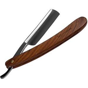 BeautyTools Klassieke Scheermes - Set PREMIUM Barbiersmes/Open Scheermes met Inox Snede - Luxe Jatoba Hout Afwerking - Incl. Scheerriem - (SR-1284)