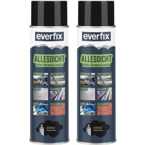 EVERFIX Allesdicht Spray (2 x 500 ml, zwart) afdichtspray waterdicht, vloeibare kunststof voor afdichting
