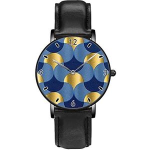 Blauw En Goud Zee Water GolvenHorloges Persoonlijkheid Business Casual Horloges Mannen Vrouwen Quartz Analoge Horloges, Zwart