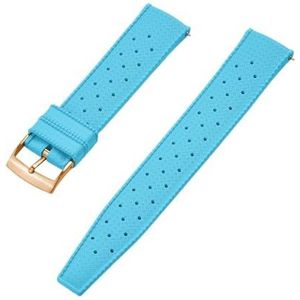 Jeniko Horlogeband 18 Mm 20 Mm 22 Mm Waterdichte FKM-horlogeband Met Snelle Release Geschikt For Duikhorloges (Color : Sky Blue Gold, Size : 20mm)