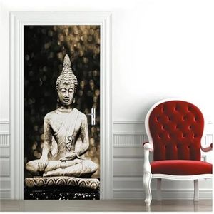 Deurstickers Boeddha PVC Zelfklevende Deursticker Yogakamer Meditatie Muurschildering Behang Waterdichte Woonkamer Slaapkamer (Kleur : F, Grootte : 77x200cm)