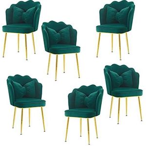GEIRONV Fluwelen Dining Chair Set van 6, for Woonkamer Slaapkamer Keuken Lounge Stoel Galomoplated Titanium Gold Pen Rugleuning Stoel Eetstoelen (Color : Green)
