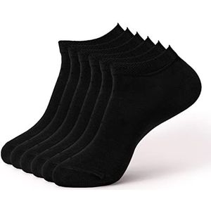 Geesy Bamboe sneakersokken 6 paar unisex, platte kant, nauwelijks zichtbaar, ideaal voor dames en heren, zwart & wit, maat 39-42 & 43-46, zwart, 43-46 EU