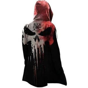 MYZTTZR Noordse Mythologie 3D Cardigan met Capuchon voor Heren Viking Tattoo Print Fenrir Odin Raven Vintage Mode Herfst Jas Middeleeuws Cadeau,Viking skull,XL