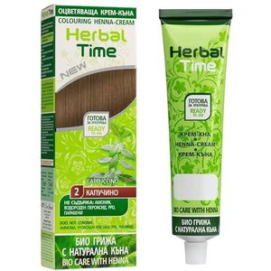 Herbal Time Henna Natuurlijke Kleur Crème Cappuccino Kleur Nº 2 | Henna Haar | Dekt Grijzen Haren | Tijdelijke Kleurstof Crème | Zonder Ammoniak, Zonder Sulfaten en Zonder Parabenen | 75ml