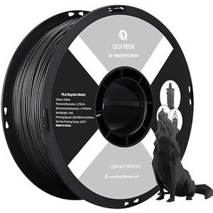 QIDI TECH Mat PLA Rapido Filament 1.75mm, PLA Mat 3D Printer Filament 1kg Spoel (2.2lbs), Geschikt voor High Speed Printing, 3D Printing Filament Geschikt Voor de Meeste FDM 3D Printers, Mat Zwart