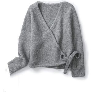 Asymmetrische Cardigan Van Wolmix for Dames, Casual V-hals, Oversized Trui Met Onregelmatige Zoom(L)