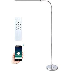 QJUZO Led-vloerlamp dimbaar met afstandsbediening, 12 W minimalistisch moderne vloerlamp leeslamp voor woonkamer, slaapkamer, kantoor, werkkamer, flexibele zwanenhals, zilver