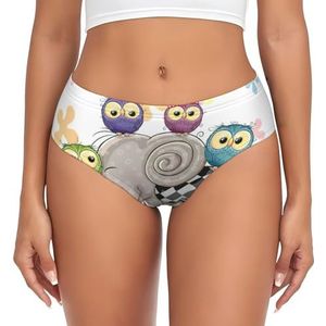 yagDAA Cartoon Olifant En Uilen Bloemenprint Vrouwen Ondergoed Zachte Elastische Bikini Slips Knickers Dames Hipster Slipje Onderbroek, Zwart, XL