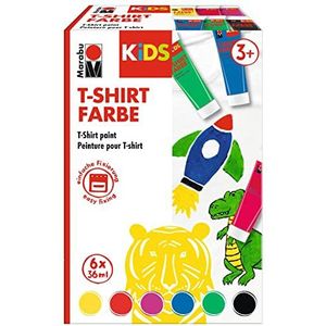 Marabu 03080000010 - KiDS T-Shirt verf, stofverf voor het ontwerpen van textiel, 6 x 36 ml, wasbaar tot 60 °C na fixatie, voor kinderen vanaf 3 jaar