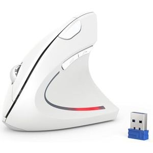 TECKNET Verticale muis, 4800 dpi, draadloze muis, ergonomisch, beschermt de arm, draadloze muis met 6 toetsen voor pc, laptop, Mac, wit