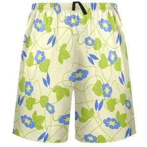 LI ZHI XIN Herenpyjamabroek, korte pyjamabroek, zomer casual short, elastische taille met trekkoord, rechte buis losse pasvorm met 2 zakken, S-XXL lente bloemen bloemen groen, Meerkleurig, S
