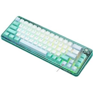 QPSJXN F68 Mechanisch Toetsenbord Draadloos Bluetooth Bedraad Met Transparante Keycaps Compatibel met Kleurrijke Backlighting Compatibel Met En Werk (Groen Transparant)