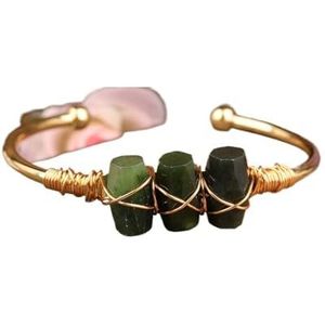 Natuurlijke Canadese Jades Stone Cilinder Kralen Gouden Manchet Armband for Vrouwen Edelstenen Kralen Verstelbare Bangle Sieraden Gift (Color : Jade Stone Gold)