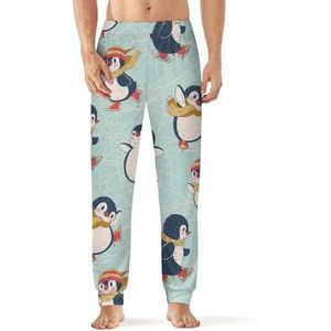 Pinguïns Winter Schaatsen Mannen Pyjama Broek Zachte Lounge Bodems Met Pocket Slaap Broek Loungewear