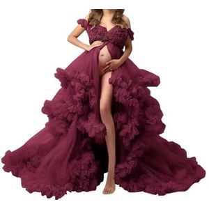 Tule gewaad zwangerschapsjurken voor fotoshoot lange bruiloft bruids zwangere kamerjassen grote maat, Bordeaux, 32