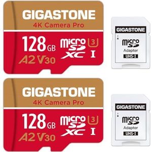 [5 jaar gratis gegevensherstel] Gigastone geheugenkaart 128 GB set van 2 kaarten, 4K Pro-camera, compatibel met GoPro Switch, snelheid 100 MB/s. A2 U3 V30 Micro SDXC-kaart met SD-adapter.