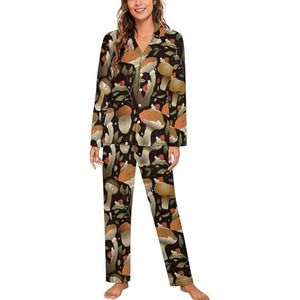Herfst Bos Paddestoel Lange Mouw Pyjama Sets Voor Vrouwen Klassieke Nachtkleding Nachtkleding Zachte Pjs Lounge Sets