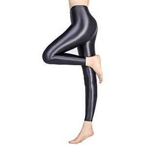 LEOHEX Satijn Glanzende Ondoorzichtige Panty Sexy Kousen Glanzende Yoga Leggings Sport Vrouwen Fitness Japanse Hoge Taille Dachten, Grijs, L