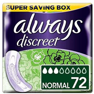 Always Discrete incontinentiebroek voor dames, normaal, 72 gematigde absorptiepads (6 x 12), geurslot, spaarpakket, voor gevoelige blaas