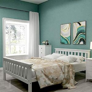 ModernLuxe - Kinderbed, eenpersoonsbed/tweepersoonsbed, houten bed met lattenbodem en hoofdeinde, massief houten bed, grenen, logeerbed, jeugdbed