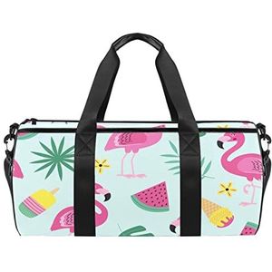 Chinese wolken paarse reistas sporttas met rugzak draagtas gymtas voor mannen en vrouwen, Flamingo Zomer Groen, 45 x 23 x 23 cm / 17.7 x 9 x 9 inch