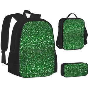 SUHNGE Glitter Pailletten Spot Print Tiener Boekentas Lunch Tas Potlood Case 3 in 1 School Rugzakken Set Kids Rugzak, Groene pailletten Sparkle, Eén maat