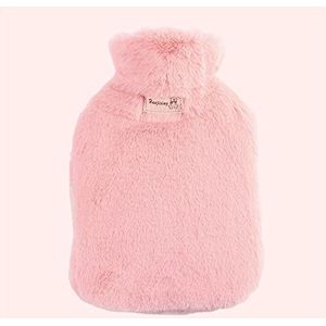 Warmwaterkruik verdikte pluche warmwaterzak 2000 ml PVC warme flessen handwarmer cover wrap warmwaterkruik zak voor bed periode kramp warmwaterzak (roze)