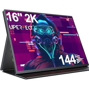 UPERFECT 2K 144Hz 16 Inch QLED Draagbare Monitor met 2560 * 1600 16:10 Scherm 1200:1 450 Nits Hoge Helderheid Mini HDMI USB C voor pc Laptop Smartphone Xbo Switch PS4/5, Mobiel Display VESA-compatibel