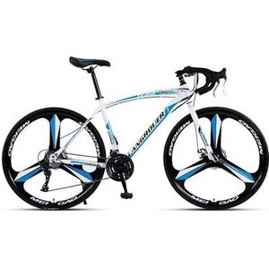 Road Bike 700C Variable Speed Adult Bicycle Shock Absorbing Dual Disc Brake Bicycle (Color : White blue, Size : 30SPEED_THREE-BLADE)