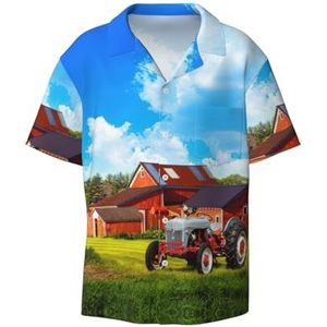 OdDdot Bedrijf Boerderij Tractor Print Heren Button Down Shirt Korte Mouw Casual Shirt voor Mannen Zomer Business Casual Jurk Shirt, Zwart, XXL
