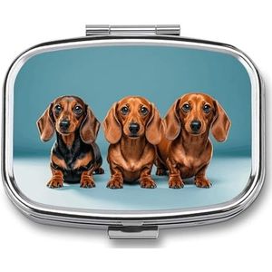 Drie Teckels Pil Doos Pil Case Leuke Pil Organizer Pil Houder Geneeskunde Pil Organizer Pil Container Dagelijkse Pil Organizer Kleine Pillendoos Pil Case voor Portemonnee Pocket