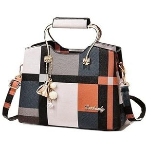 Handtas voor dames, crossbody tas, synthetisch leer, verstelbare schouderriem, top handvat, grote capaciteit schoudertas, Zwart Vierkant Oranje, Eén maat