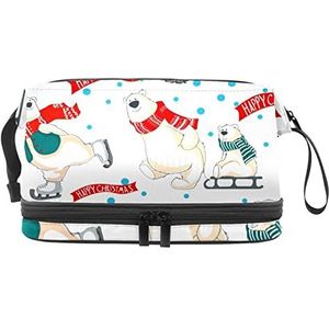 Dubbele Laag Cosmetische Tas Kerst Polar Beren Draagbare Make-up Tas Reizen Organizer Pouch Voor Vrouwen Meisjes Toiletries Tassen, Meerkleurig, 27x15x14 cm/10.6x5.9x5.5 in, Make-up zakje