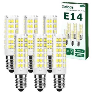 Ledlampen, E14, 5 W (komt overeen met 50 W), koudwit, 6000 K, 500 lm, kleine Edison-schroef, niet dimbaar, zonder flikkeren, AC 220-240 V, voor plafondlampen, afzuigkap, keuken, kantoorlampen, 6 stuks