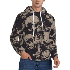 ATTOUD Cool Retro Skull Graphics Print Heren Hooded Sweatshirt, Lange Mouw Casual Pullover Hoodie, Lichtgewicht Hoodie Voor Mannen, Zwart, XL